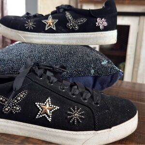 Libby Edelman Black Sneakers with Star and Butterfly Accents